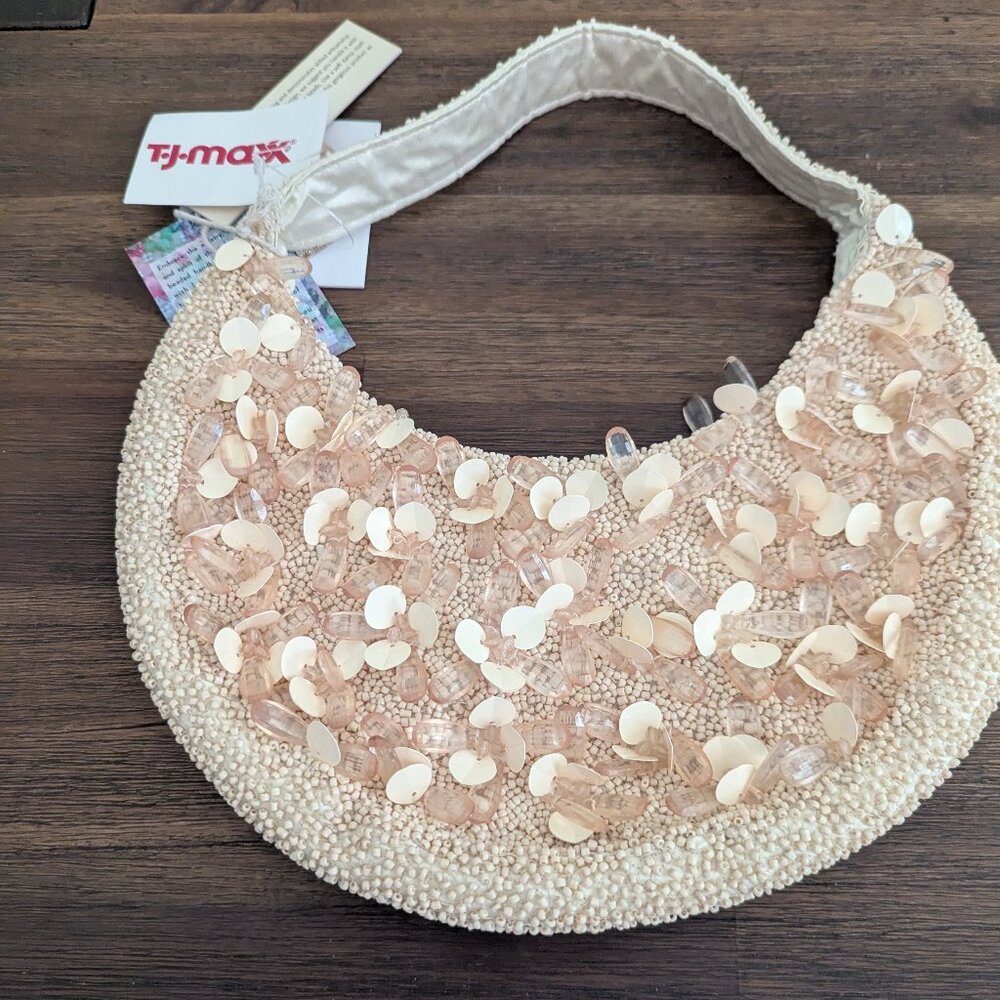Elegant Cream Beaded Women's Bag